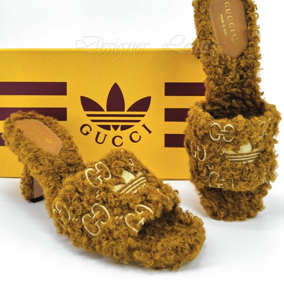 SOLD! NEW GUCCI x ADIDAS GG Trefoil Logo Traveler Faux Fur Heels Pumps EU 38 - Picture 8 of 8